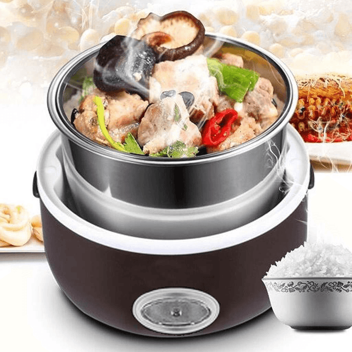 Electric Rice Cooker Stainless Steel 3 Layers Steamer Warmer Heating Lunch Box - MRSLM