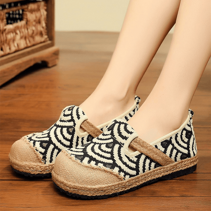 Women Linen Comfy Wearable round Toe Casual Espadrille Flat Loafers - MRSLM