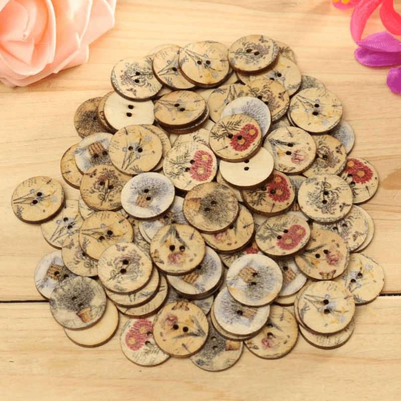 100Pcs Mixed Color Wooden Flower Sewing Buttons DIY Craft Bag Hat Clothes Decoration Sewing Button - MRSLM