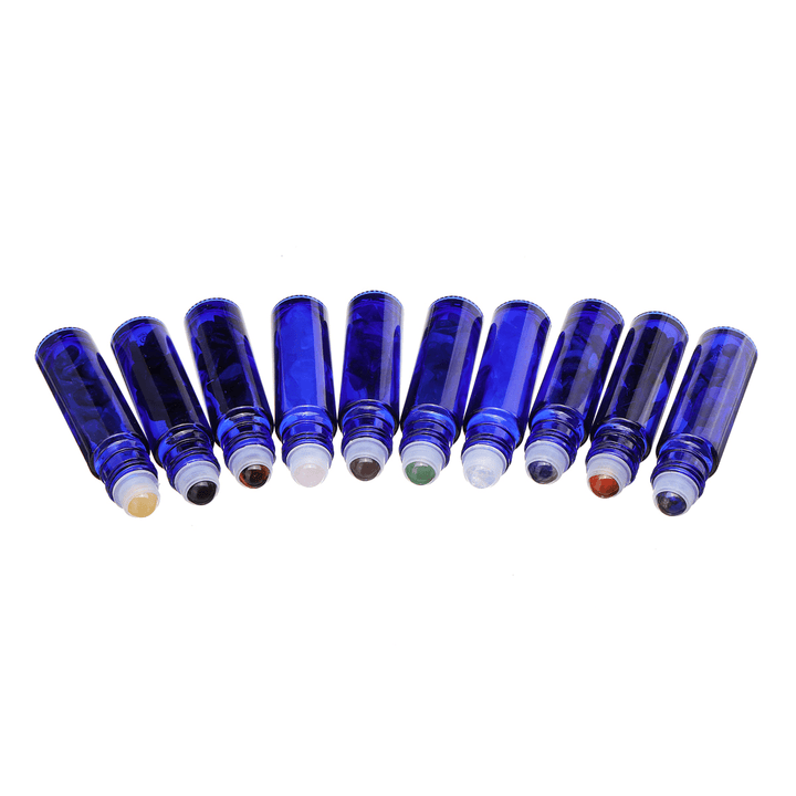 10Pcs Natural Crystals Glass Essential Oil Gemstone Roller Ball Chip inside Bottles - MRSLM