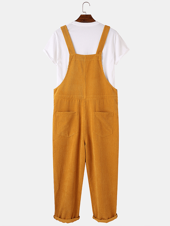 Mens Corduroy Multi Pocket Sleeveless Loose Jumpsuits - MRSLM