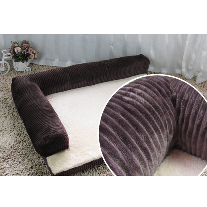 Luxury Corduroy Bolster Pet Dog Sofa Bed Puppy Fleece Bed Mat for Large Dog Pet Bed - MRSLM