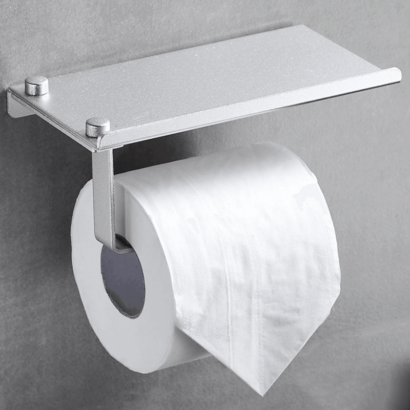 Aluminum Toilet Paper Punch Free Holder with Phone Shelf Wall Mounted Bathroom Accessories Tissues Roll Dispenser Matte - MRSLM