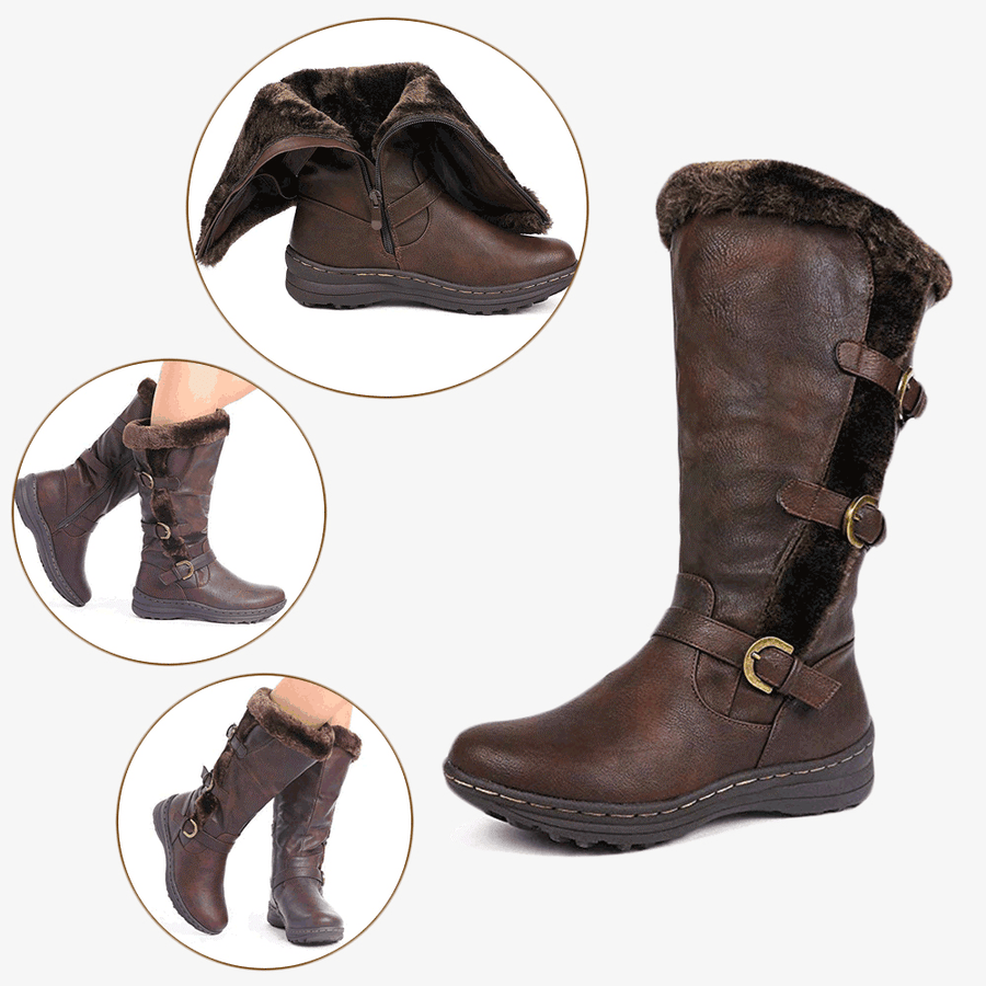 Women Retro Plush Lining Warm Casual Mid Calf Snow Boots - MRSLM