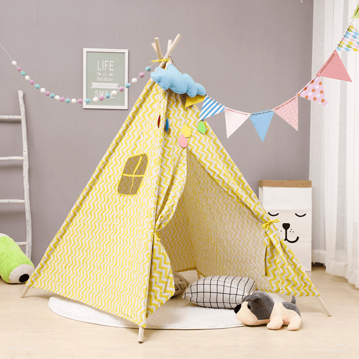 135Cm Kids Teepee Play Tent Pretend Playhouse Indoor Outdoor Children Toddler Indian Canvas Playhouse Sleeping Dome W/ Package Bag Gift - MRSLM