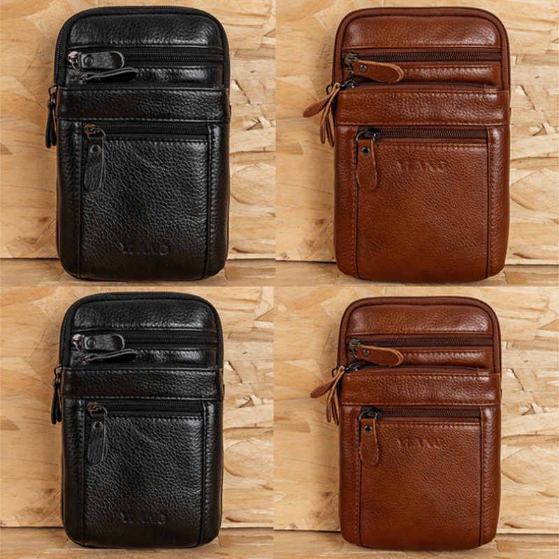 Genuine Leather Waist Bag Multi-Pocket Belt Bag Phone Bag Shoulder Bag for Men - MRSLM