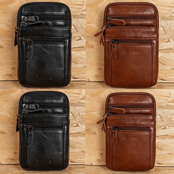 Genuine Leather Waist Bag Multi-Pocket Belt Bag Phone Bag Shoulder Bag for Men - MRSLM