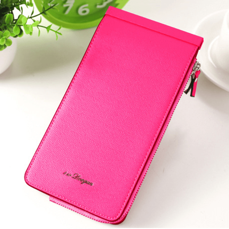 Women Microfiber Leather Multi Card Slots Wallet Card Holder Phone Bag - MRSLM