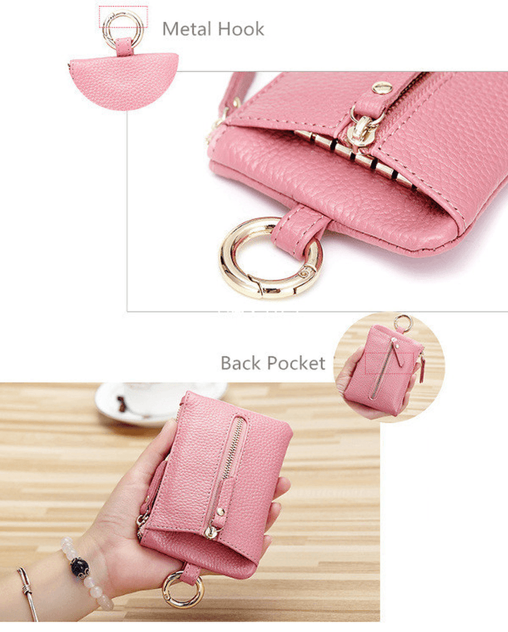 Genuine Leather Women Zipper Card Holder Girls Small Coin Bags Key Chain Bags - MRSLM