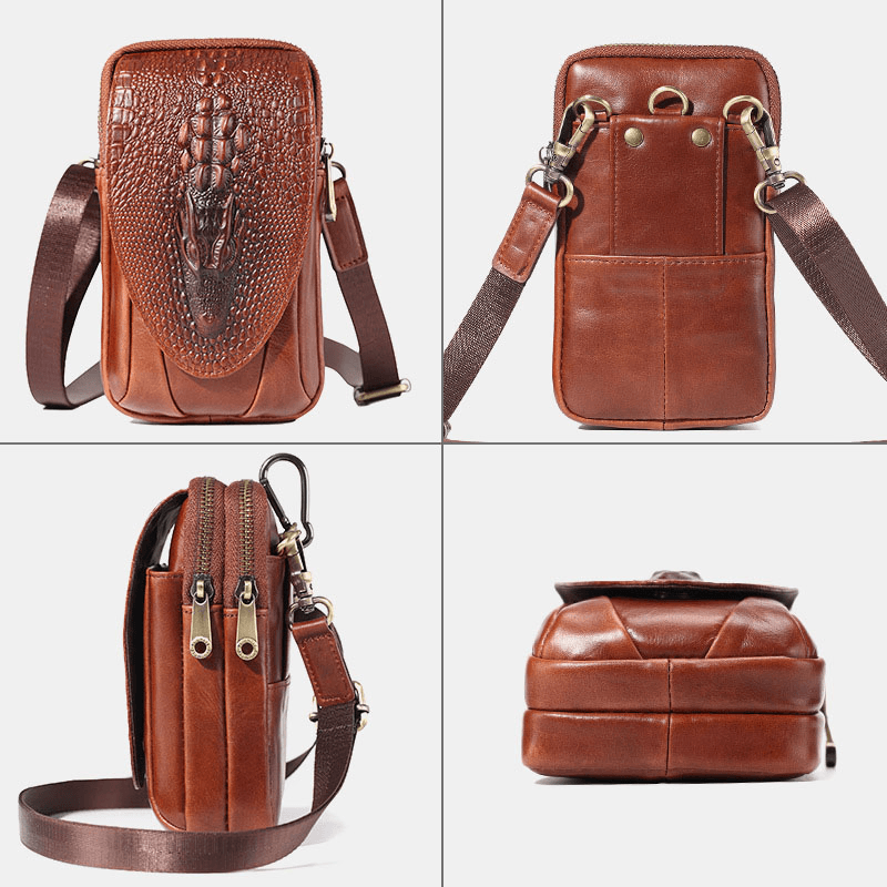 Men Genuine Leather Shoulder Bag Crossbody Bag Waist Bag - MRSLM