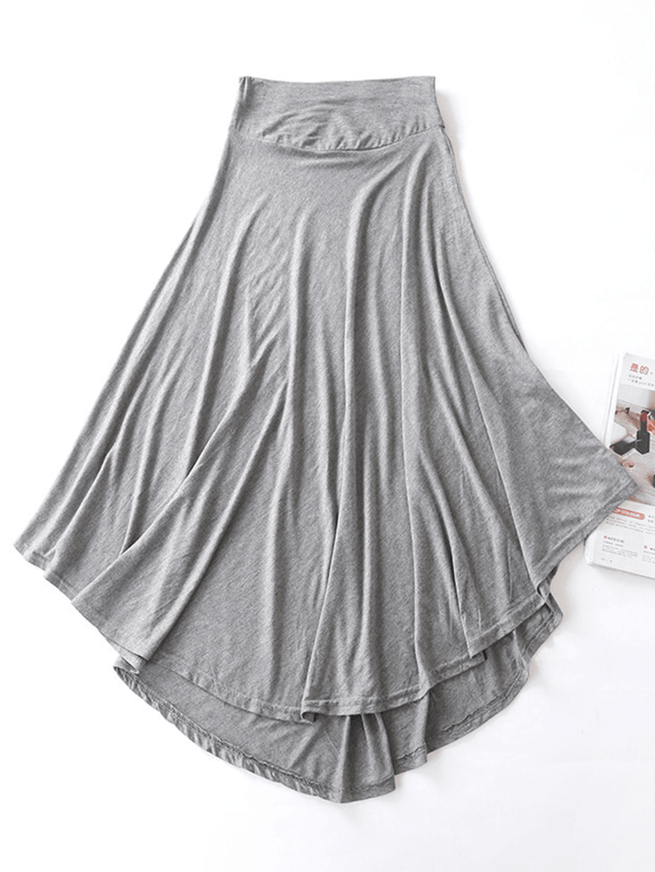 Women Solid Color Irregular Hem Elastic Waist Skirts - MRSLM