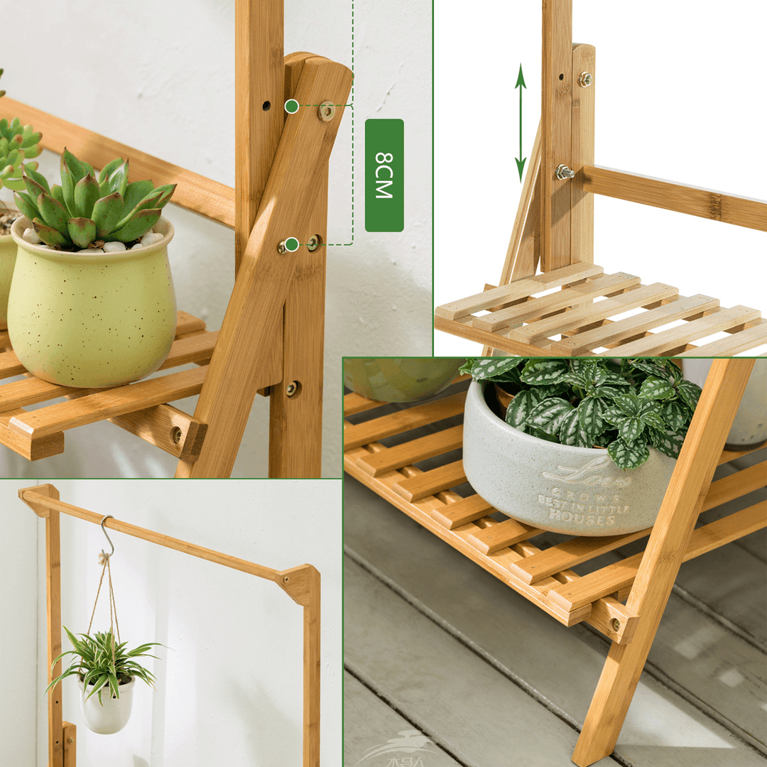 Bamboo Hanging Plant Stand Shelves Flower Pot Storage Organizer Rack - MRSLM