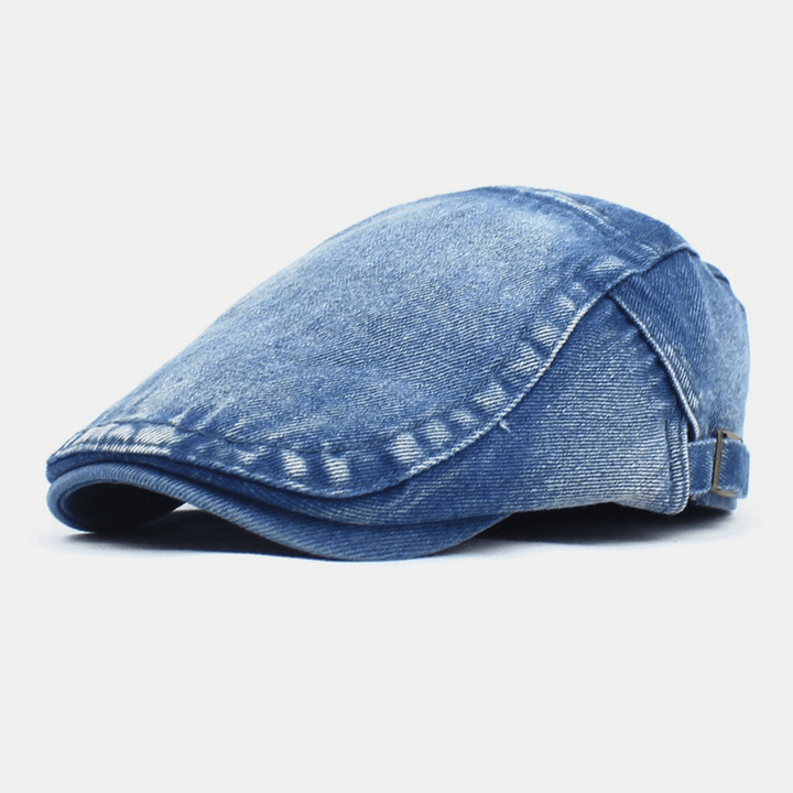 Men Made-Old Denim Solid Retro Casual Sunshade Forward Hat Beret Hat Flat Hat - MRSLM