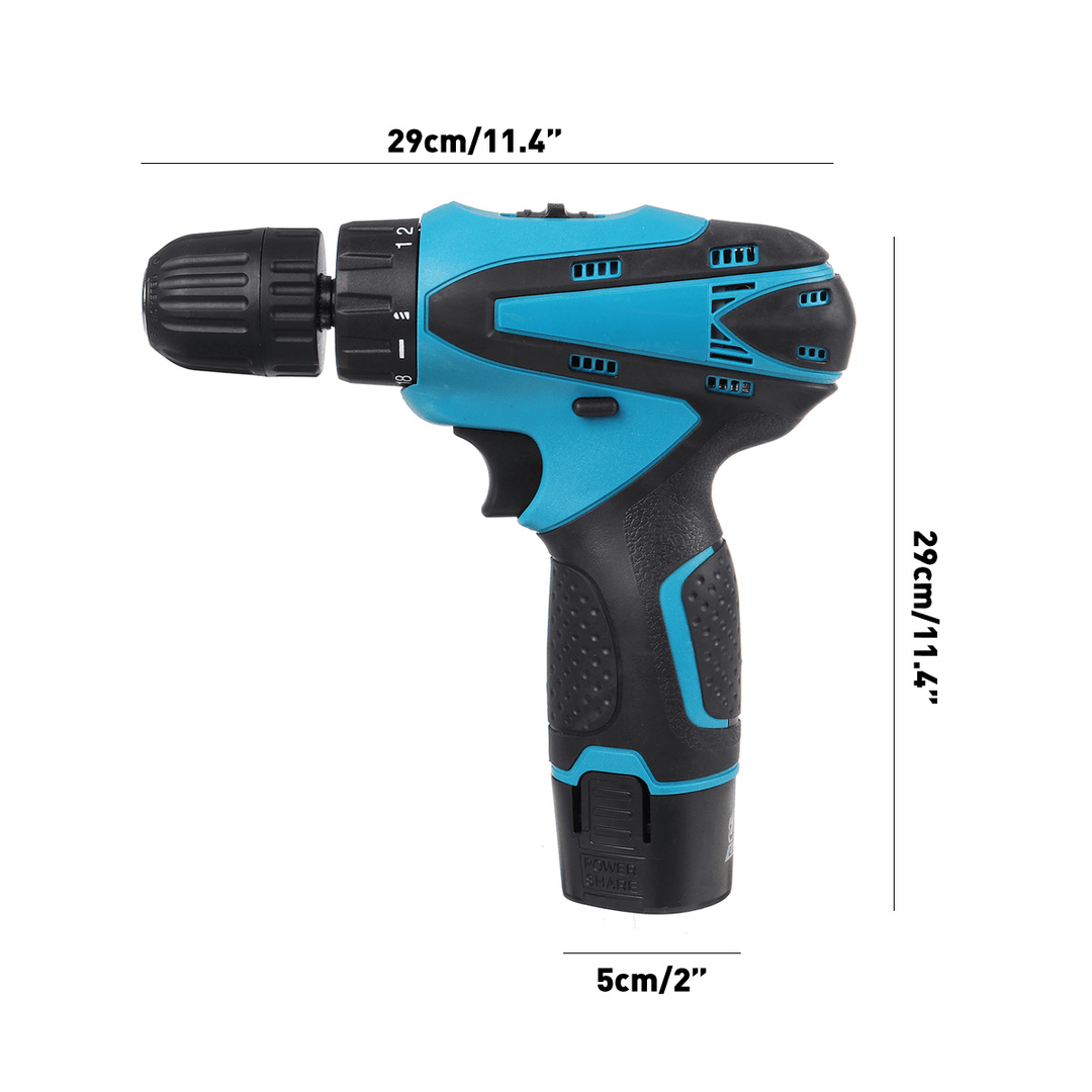 12V Cordless Impact Drill Screwdriver W/ LED Worklight Light & 1/2Pcs Li-Ion Battery Power Tool - MRSLM