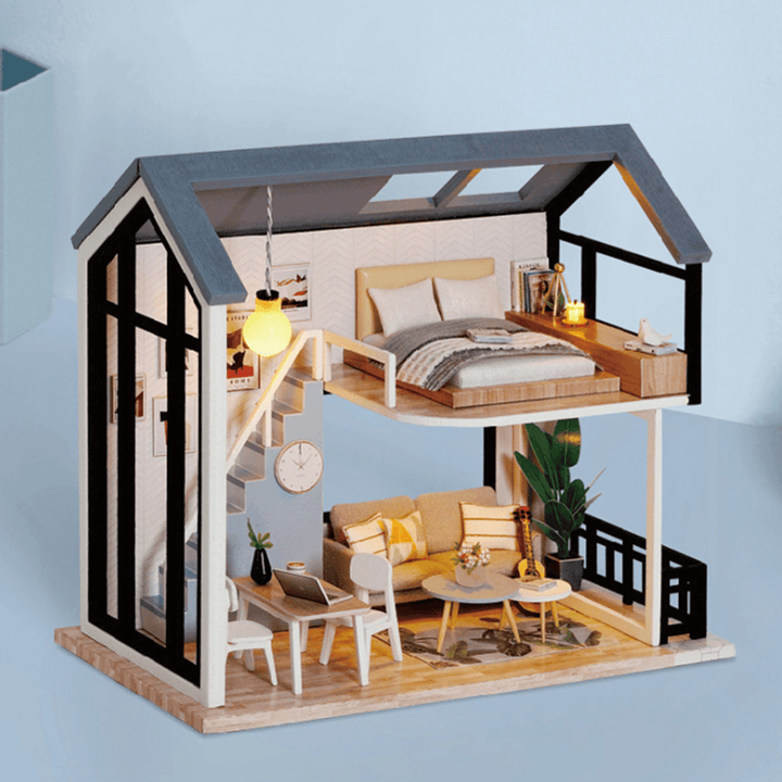 Wisdom Wooden Nordic Style Creative Fun Cute DIY Handmade Assemble Fun Doll House Toy for Gift Collection Home Decor - MRSLM