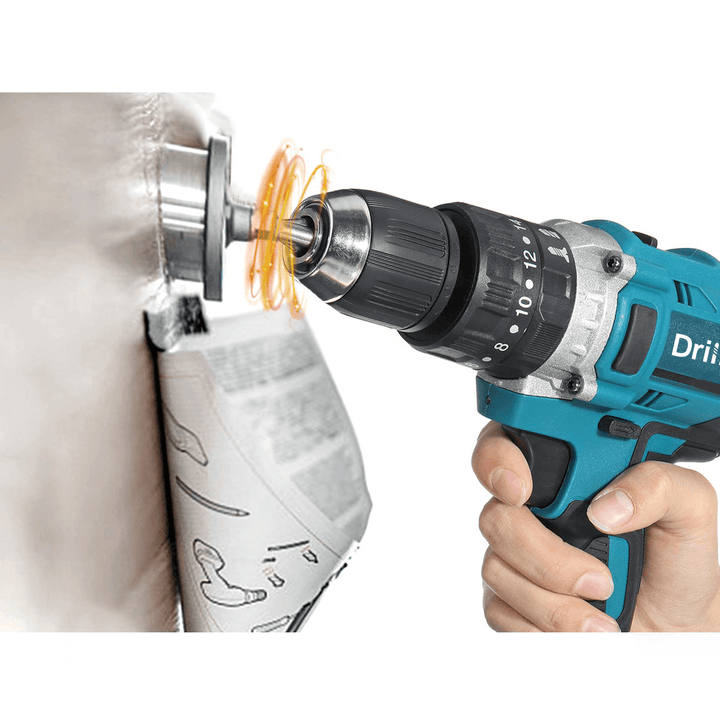 288VF 3 in 1 Cordless Impact Drill 13Mm Chuck LED Flat Drill Screwdriver Hammer W/ 1/2Pcs Battery - MRSLM