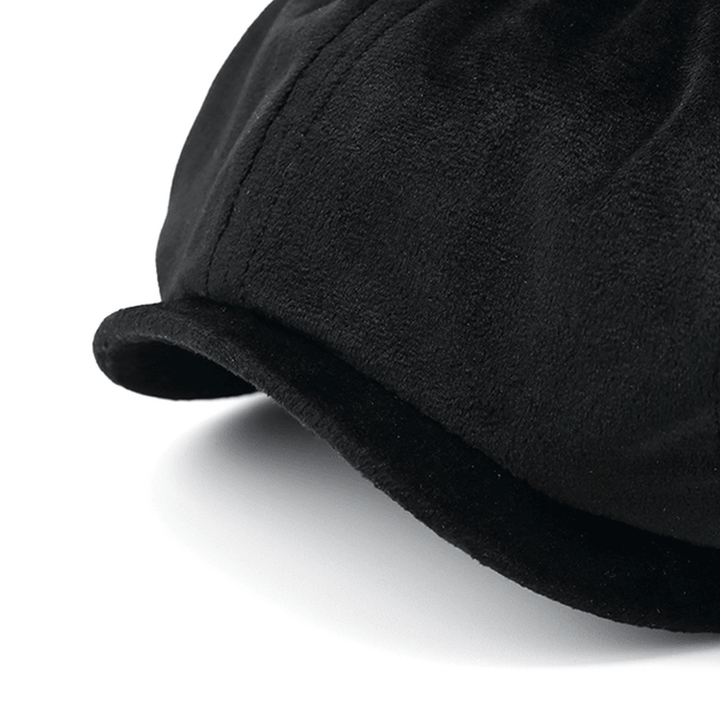 Men'S Solid Velvet Octagonal Cap Winter Warm Casual Newsboy Gentleman Cabbie Hats - MRSLM