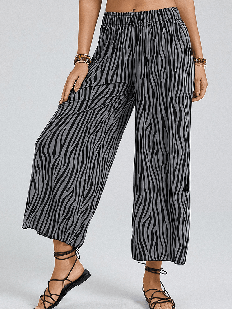 Zebra Print Elastic Waist Wide Leg Lounge Pants for Women - MRSLM