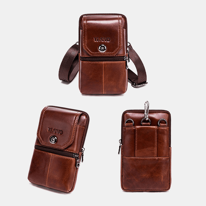 Men Genuine Leather Vintage Shoulder Bag Waist Bag Phone Bag for Business - MRSLM