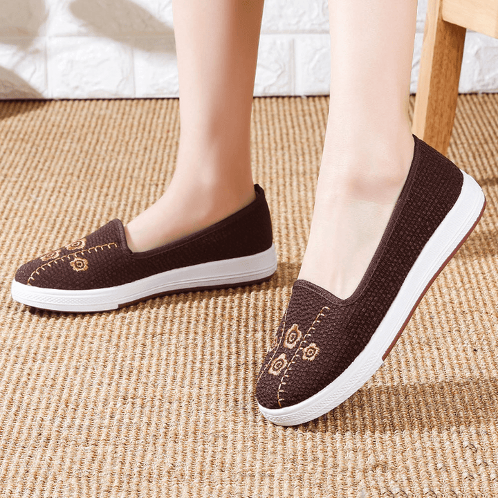 Women Embroidery Comfy Breathable Casual Shallow Slip on Flat Loafers - MRSLM