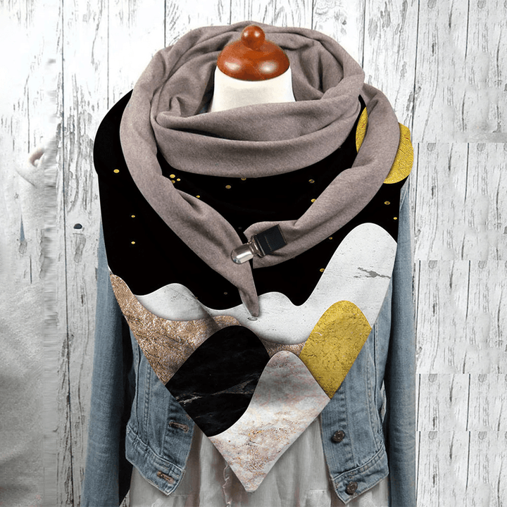 Women Triangle Landscape Printing Shawl Retro Casual Multi-Purpose Winter Windproof Warm Scarves Scarf - MRSLM