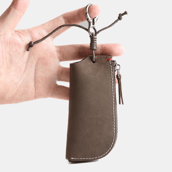 Men Genuine Leather Cowhide Mini Easy Carry Hanging Car Key Bag Keychain Wallet - MRSLM