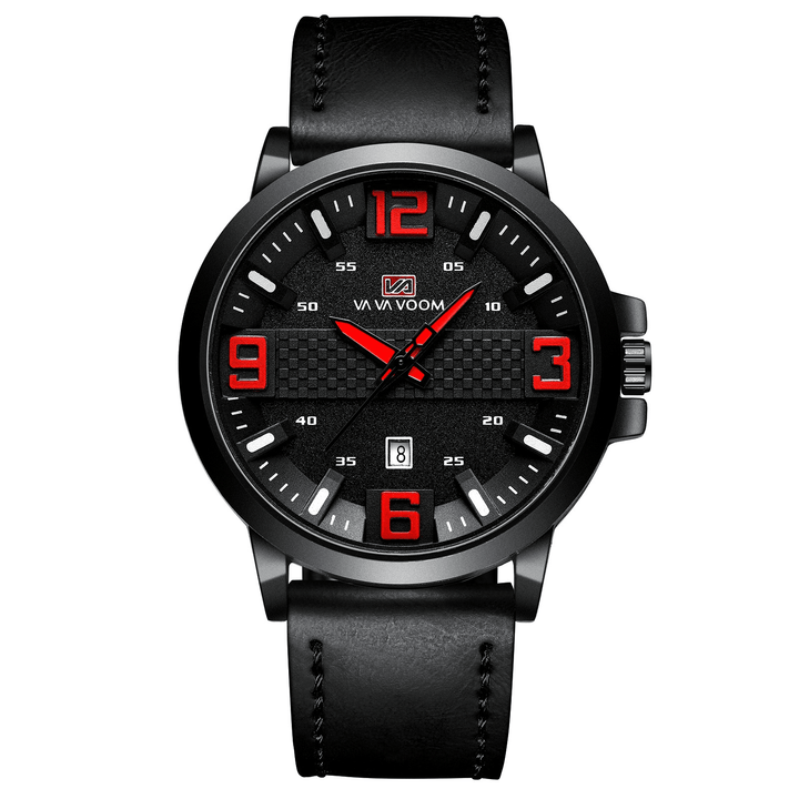 VA VA VOOM VA-217 Fashion Men Watch Calendar Display 3ATM Waterproof Leather Strap Quartz Watch - MRSLM