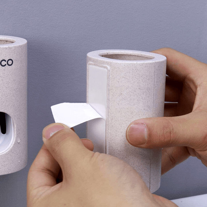 Ecoco Automatic Toothpaste Dispenser Dust-Proof Toothbrush Holder Wall Mount Stand Bathroom Accessories Set Toothpaste Squeezer - MRSLM