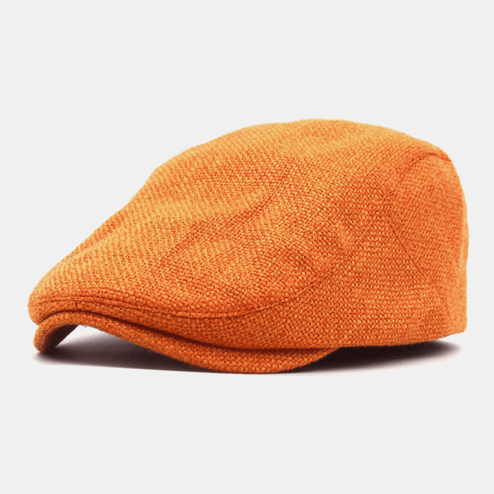 Men Cotton Linen Solid Color Retro Casual Sunshade Forward Cap Beret Cap Flat Cap Painter Hat - MRSLM