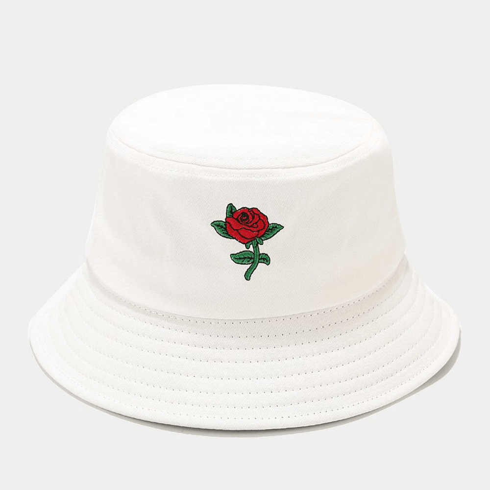 Women Summer UV Protection Floral Pattern Embroidery Casual Cute Sun Hat Bucket Hat - MRSLM