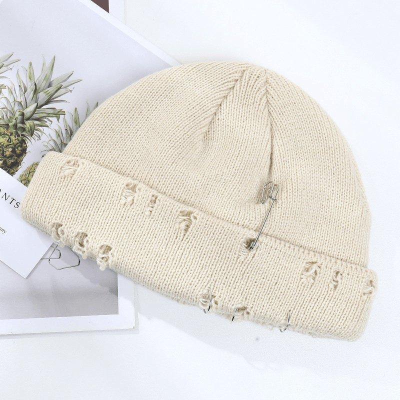 Trendy Ring Pin Hip Hop Woolen Hat for Men and Women Knitted - MRSLM