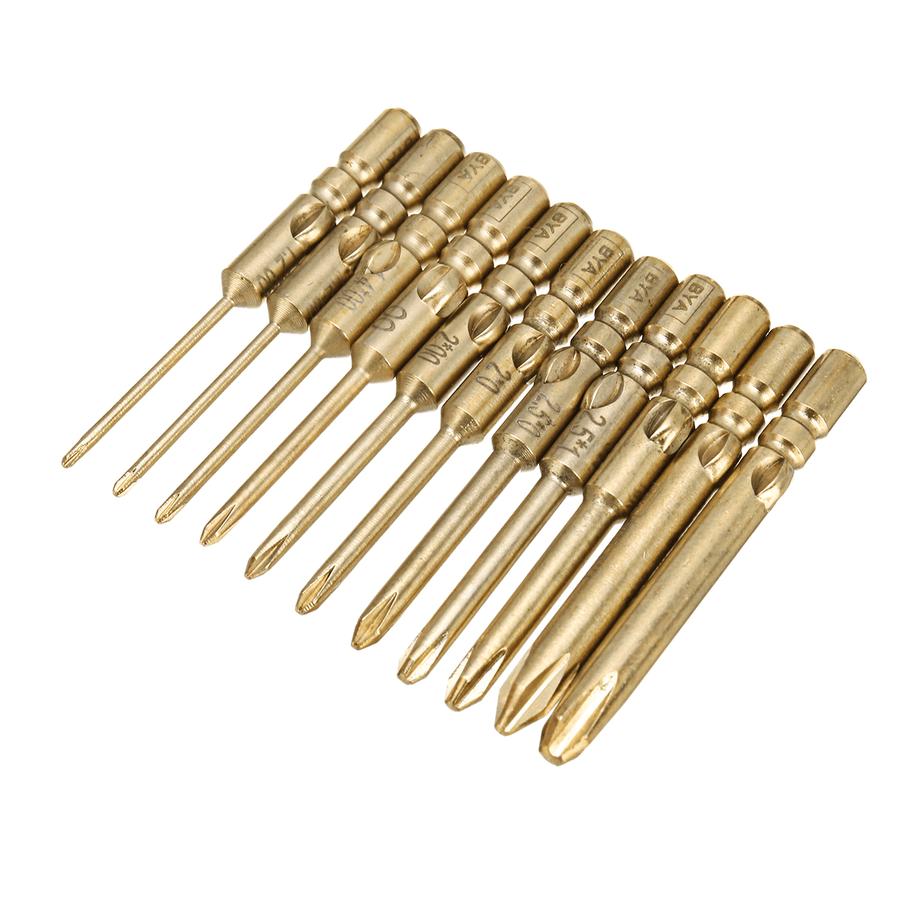 10Pcs 40Mm Magnetic Screwdriver Bits Hex Cross Head PH0 PH1 PH2 Bit for Electric Screwdriver - MRSLM