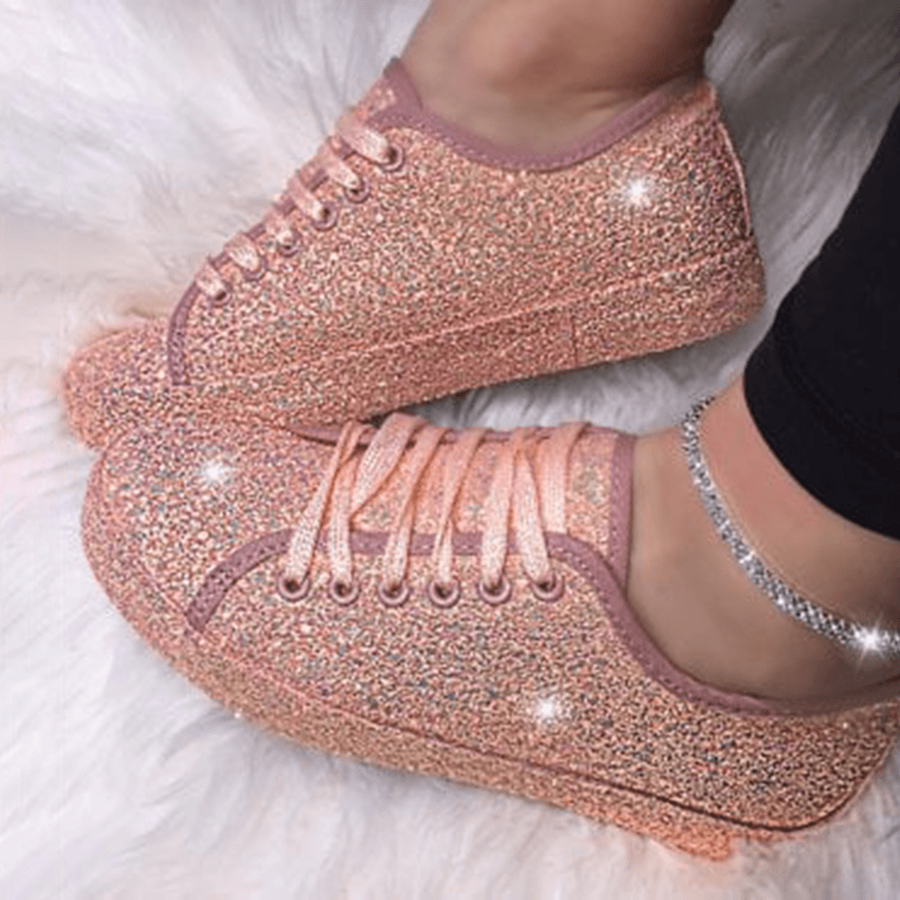 Women Sequined Low Top Breathable Wearable Casual Flats - MRSLM