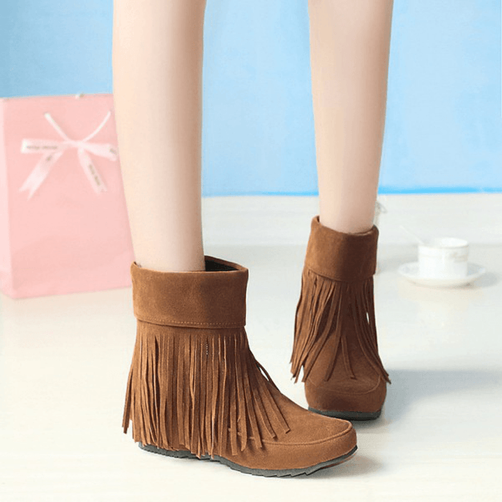 US Size 5-12 Women Suede Boot Outdoor Casual Fashion Tassels Comfortable Short Boots - MRSLM