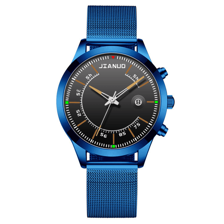 JIANUO Men Watch Alloy Sports Business Waterproof Luminous Calendar Mesh Belt Quartz Watch - MRSLM