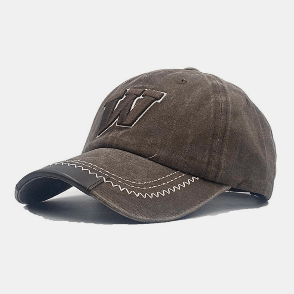 Unisex Washed Baseball Cap Cotton Letter Embroidery Retro All-Match Fitted Cap Relaxed Adjustable Cap - MRSLM