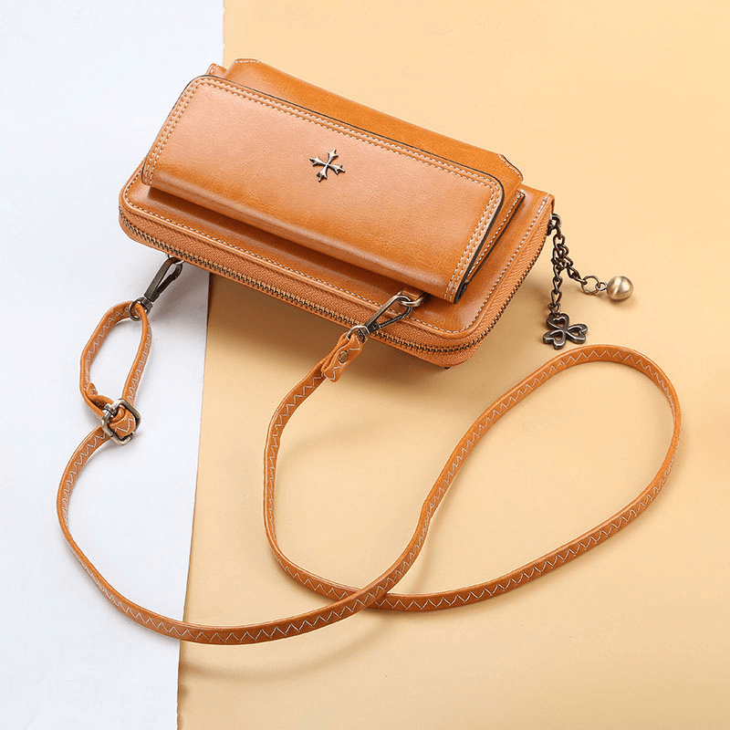 Women PU Leather Cross Flower Tassel Large Capacity Multi-Card Slot Phone Bag Crossbody Bag Shoulder Bag - MRSLM