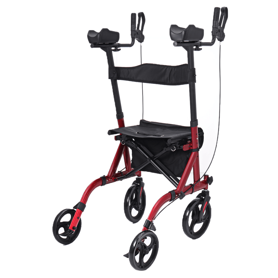 4 Wheel Seat Rolling Walker Chair Rollator Foldable Adjustable Elderly Aid Backrest - MRSLM