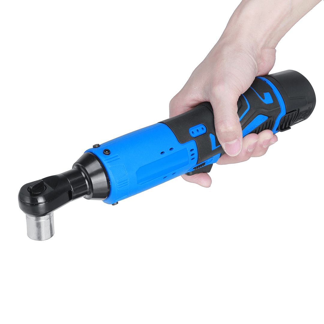 3/8'' 12V 65Nm Cordless Ratchet Right Angle Wrench Impact Power Tool W/ 2 Battery & 7 Socket - MRSLM