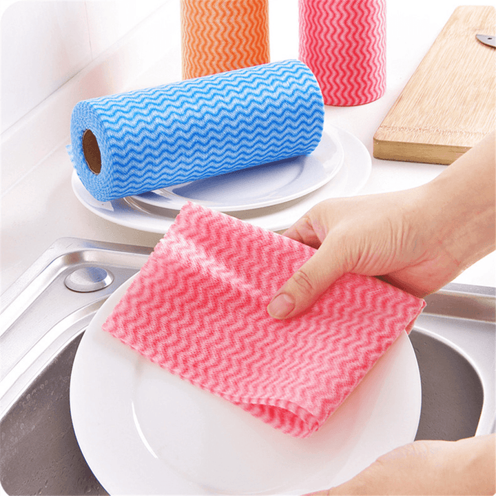 25 Pcs/Roll Non-Woven Kitchen Cleaning Cloths Disposable Multi-Functional Rags Wiping Scouring Pad Furniture Kitchenware Wash Towel Dishcloth - MRSLM