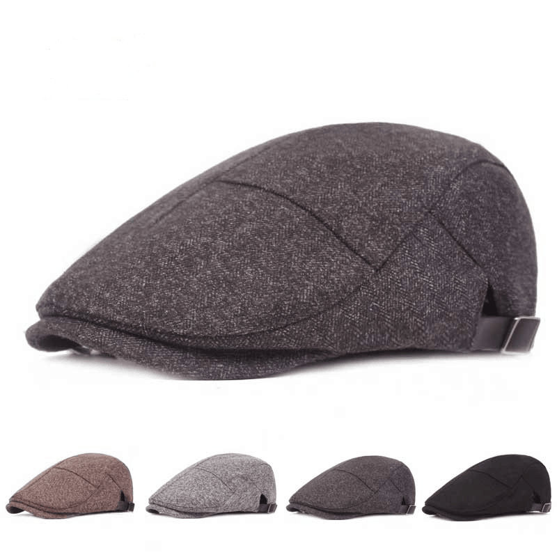 Mens Womens Casual Winter Warm Thicken Adjustable Beret Hat Outdoor Plain Newsboy Caps - MRSLM