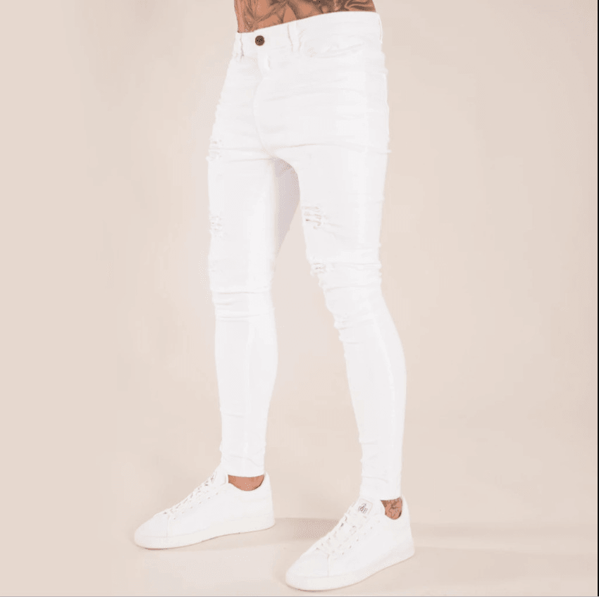 Ripped European and American Black Slim High Waist Jeans Men'S - MRSLM