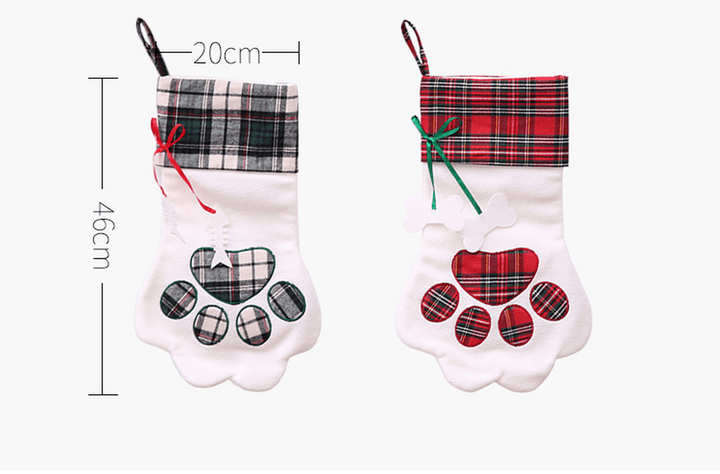 Christmas Socks Red Blue Plaid Dogs Paw Stockings Sacks Hanging New Year Kids Gifts Christmas Party Decorations - MRSLM