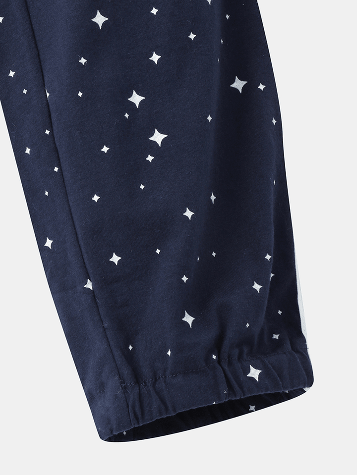 Women Allover Starry Sky Figure Print Revere Collar Cotton Cuffed Pajamas Sets - MRSLM