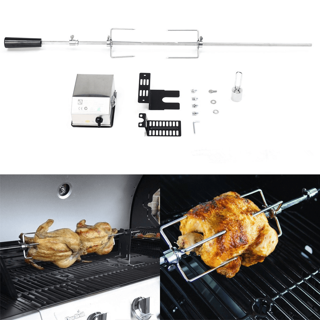 4W Stainless Steel Rotisserie BBQ Grill Roaster Spit Rod BBQ Tools Set Camping Charcoal Kits - MRSLM