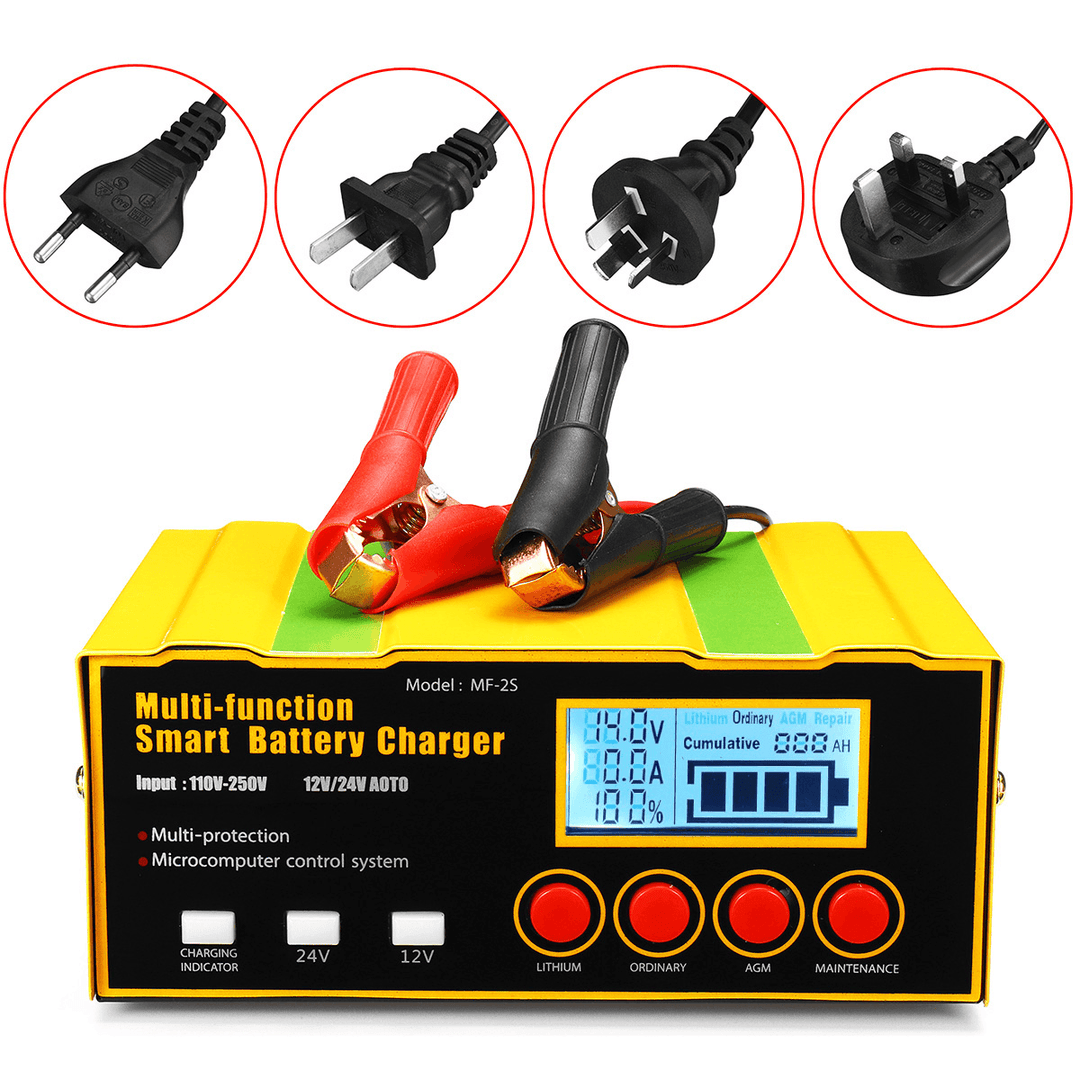 12V/24V Smart Automatic Car Motorcycle Battery Charger LCD Pulse Repair AGM Lead Acid - MRSLM