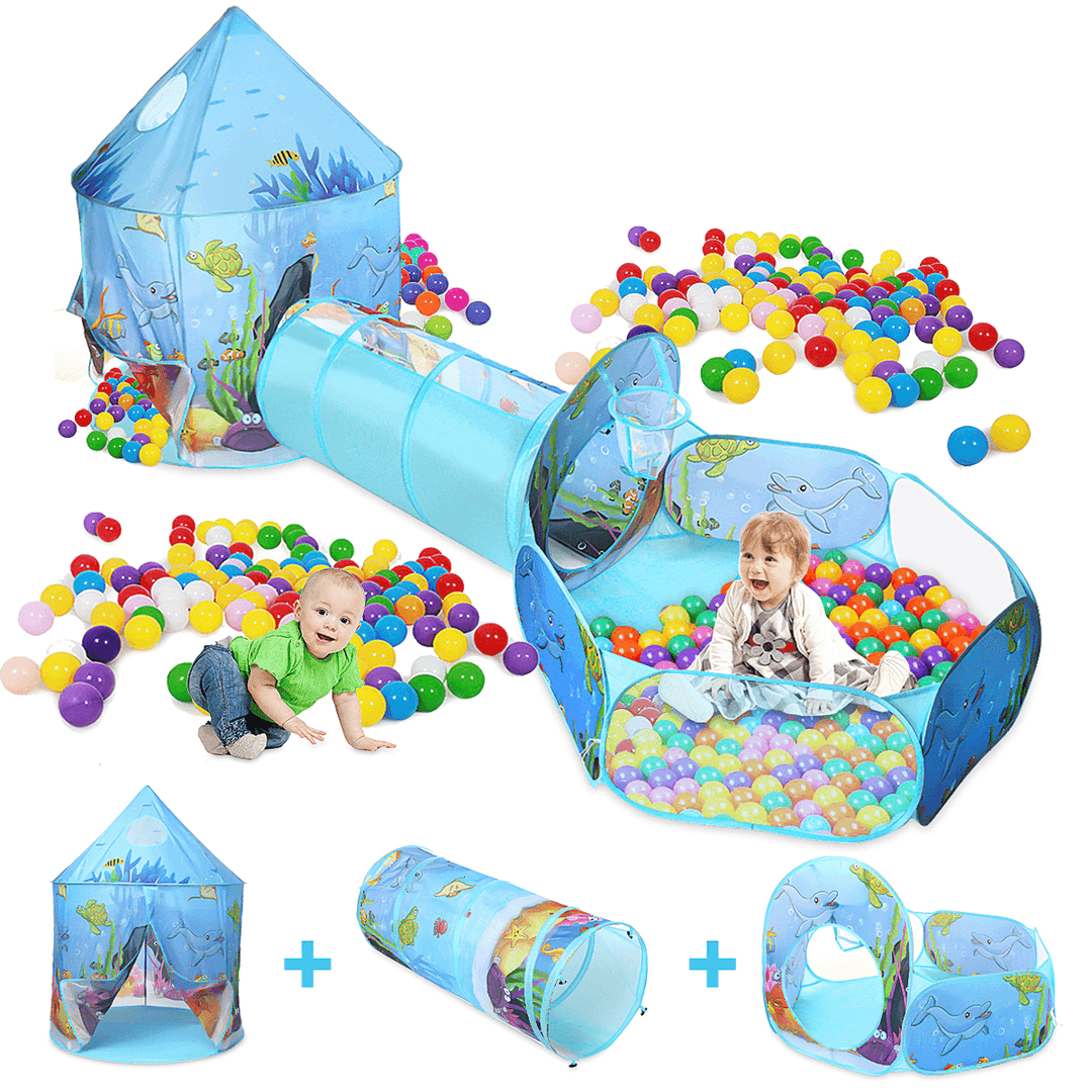 3-In-1 Kids Play Tent Portable Castle Playhouse Play Tunnels Ball Pit Children Game House Gift - MRSLM