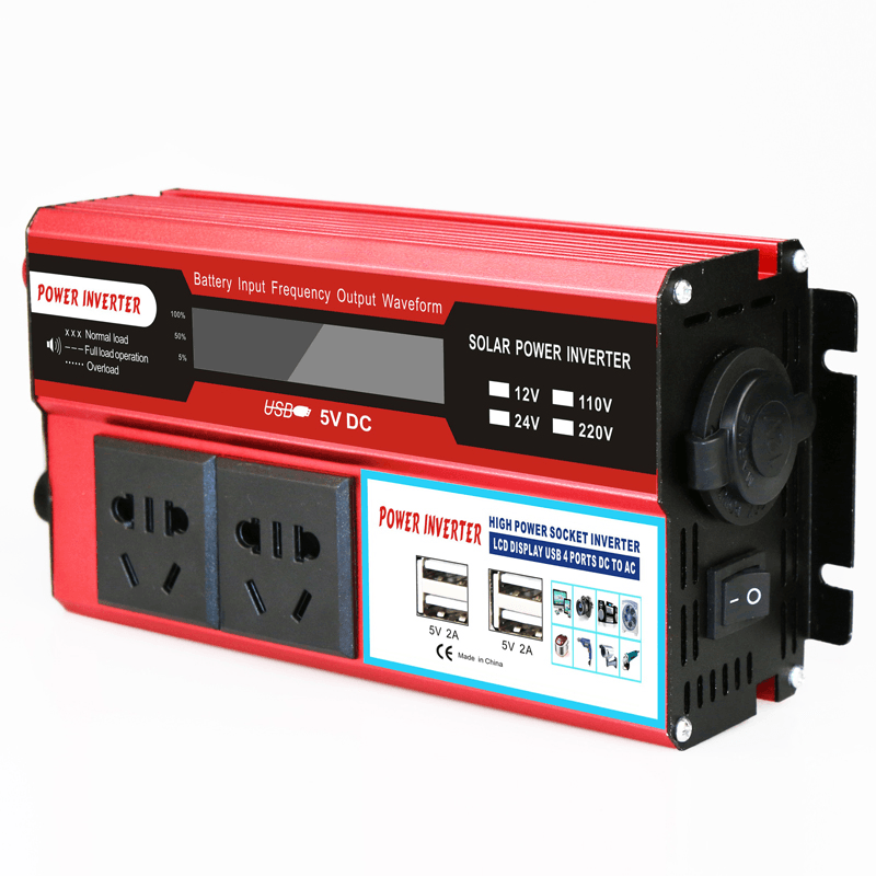 12V/24/ to 220V Inverter True 500W Display 4USB Power Inverter Photovoltaic Inverter Multi-Socket Vehicle Inverter - MRSLM