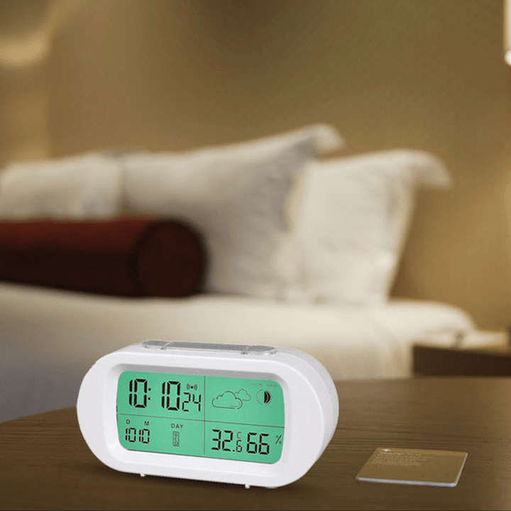 HC-102 Digital Time Thermometer Date Weather Display Snooze Mode Alarm Clock with LCD Screen - MRSLM