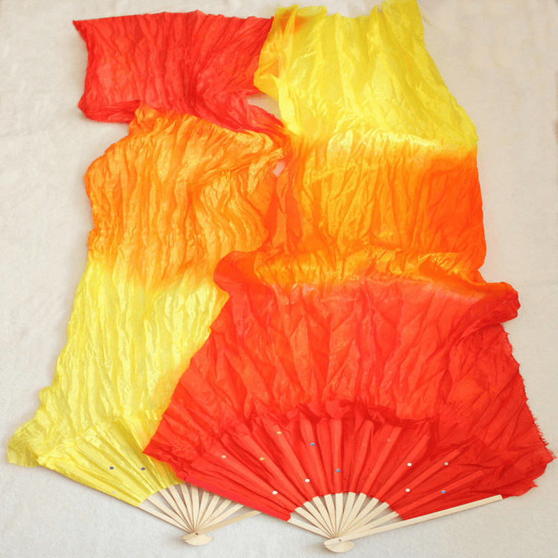 1.8M Multicolor Belly Dance Fan Bamboo Long Silk Fans Dance Performance Supplies - MRSLM